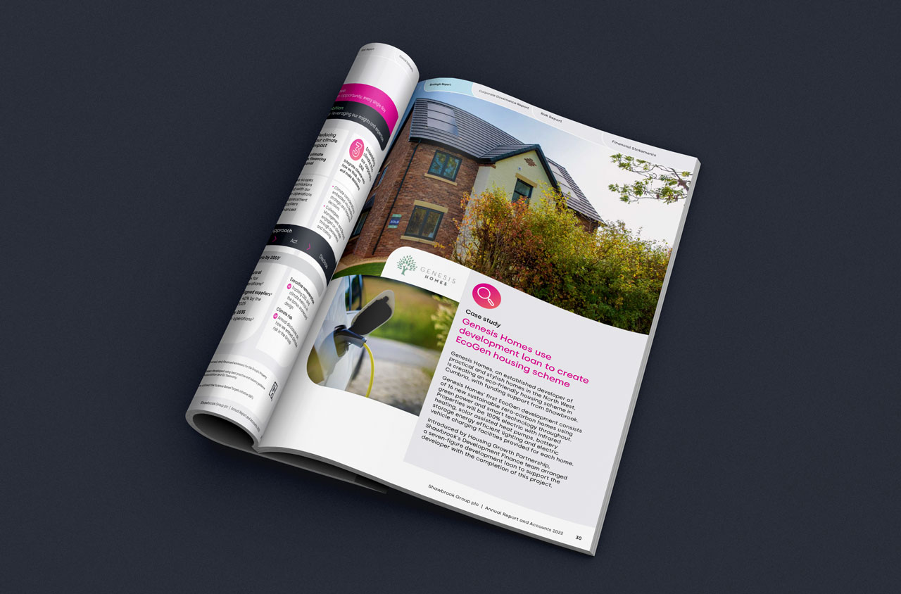 A folded brochure with a property case study on the main page