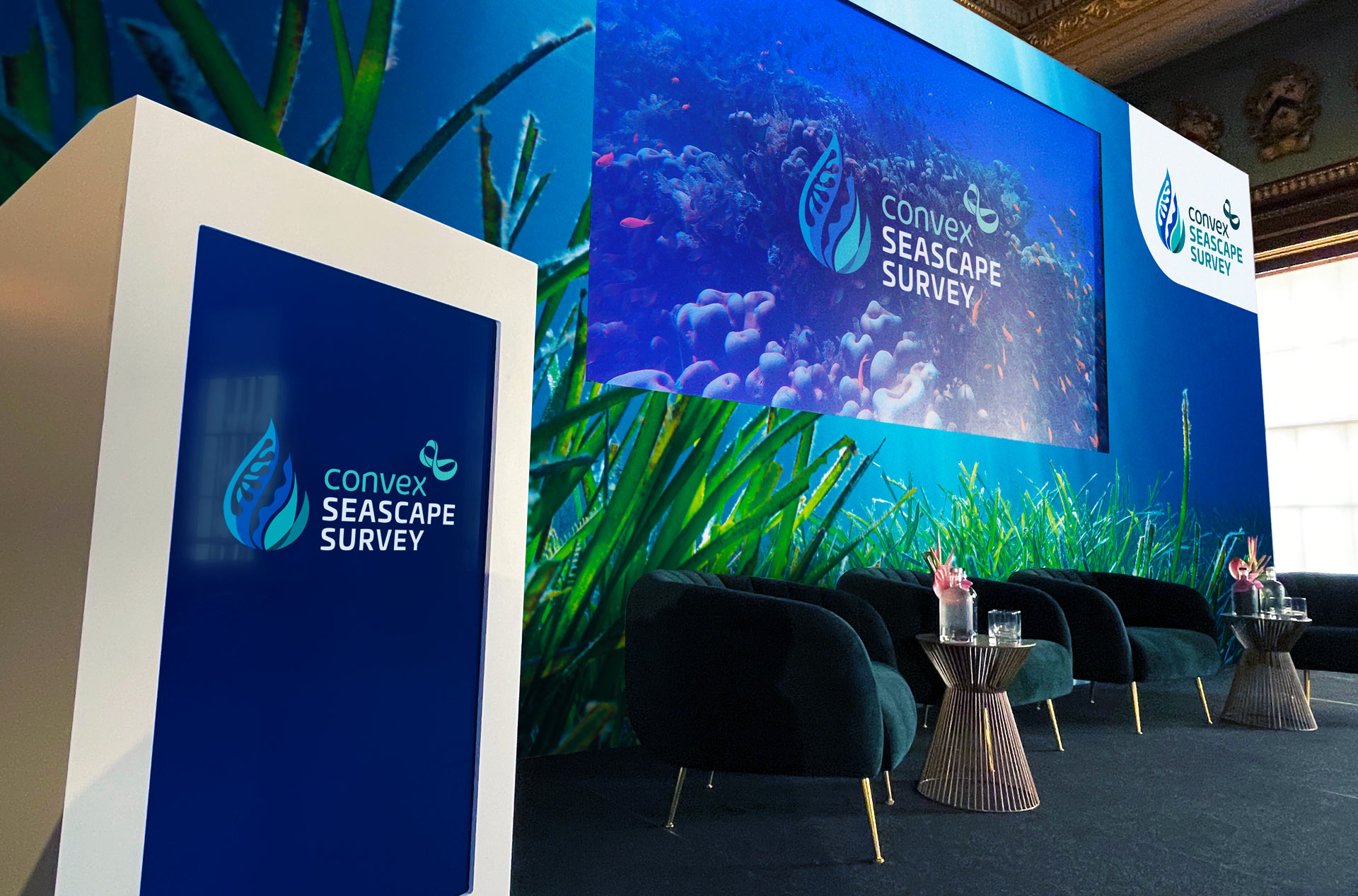 Branded stage graphics for the Convex Seascape Survey event